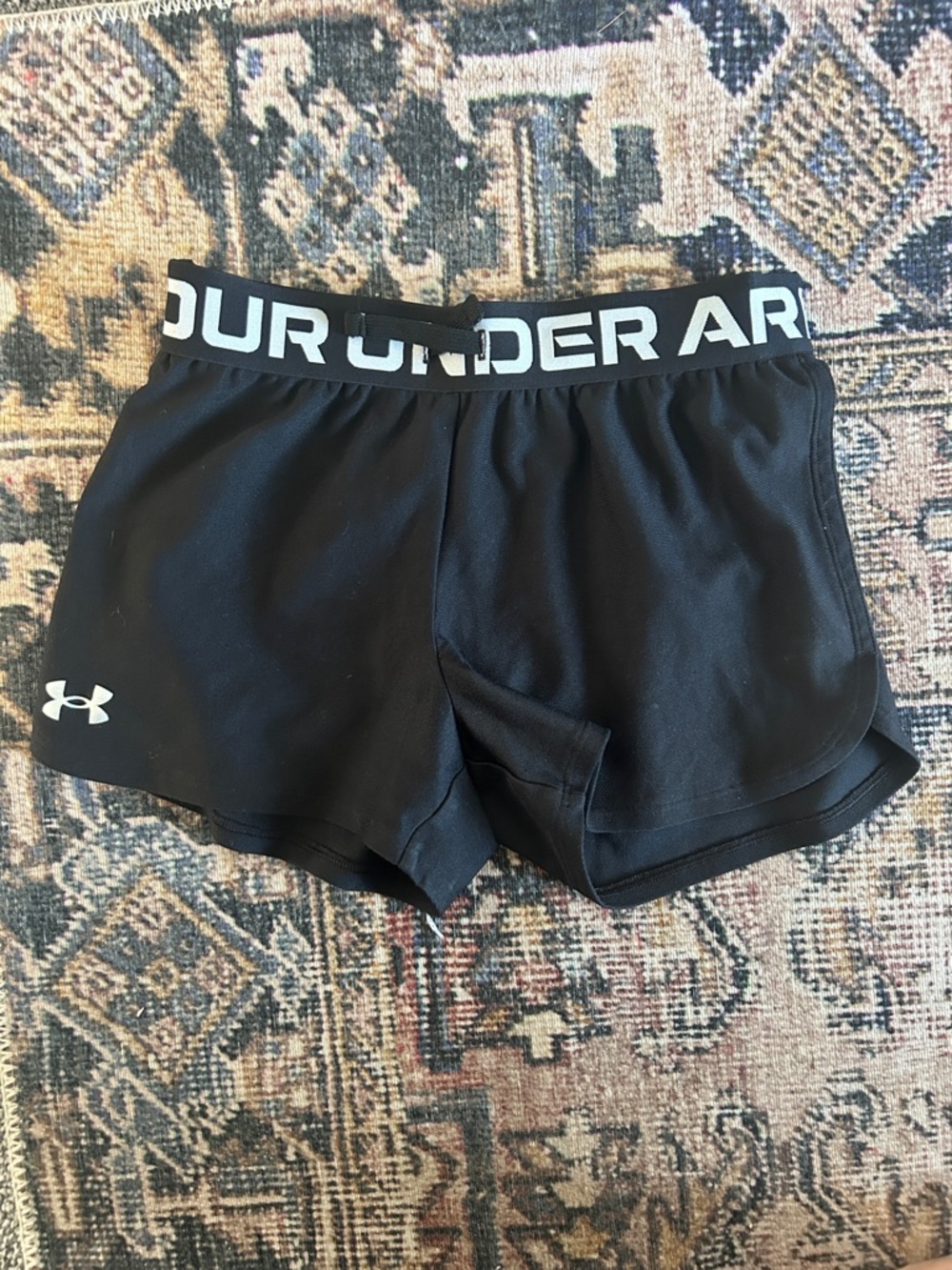 Under Armour Black Girls' Athletic Shorts with White Logo Waistband